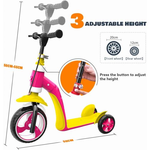  [아마존 핫딜] [아마존핫딜]Verkstar Kick Scooter for Kids Toddlers Girls Boys, 2 in 1 Kids Scooter with Handbrake, Adjustable Handle, Extra-Wide Deck, The Latest Outdoor Toys for Kids Activities (Yellow & Pi