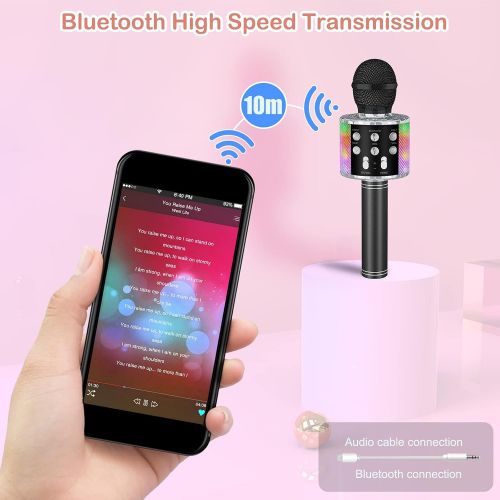  Verkstar Karaoke Microphone,Upgrade Bluetooth Wireless Karaoke Mic for Kids Adults Portable Handheld Singing Speaker Machine with Colorful LED Lights for Christmas Birthday Gifts