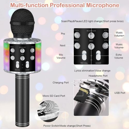  Verkstar Karaoke Microphone,Upgrade Bluetooth Wireless Karaoke Mic for Kids Adults Portable Handheld Singing Speaker Machine with Colorful LED Lights for Christmas Birthday Gifts