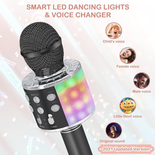  Verkstar Karaoke Microphone,Upgrade Bluetooth Wireless Karaoke Mic for Kids Adults Portable Handheld Singing Speaker Machine with Colorful LED Lights for Christmas Birthday Gifts