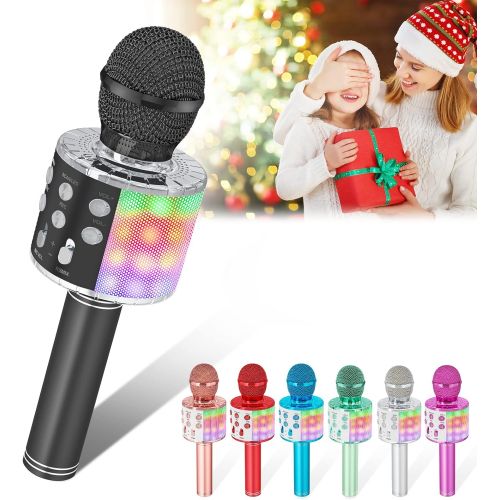  Verkstar Karaoke Microphone,Upgrade Bluetooth Wireless Karaoke Mic for Kids Adults Portable Handheld Singing Speaker Machine with Colorful LED Lights for Christmas Birthday Gifts