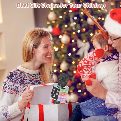  Verkstar Karaoke Microphone,Upgrade Bluetooth Wireless Karaoke Mic for Kids Adults Portable Handheld Singing Speaker Machine with Colorful LED Lights for Christmas Birthday Gifts