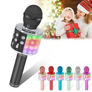 [아마존베스트]Verkstar Wireless Microphone, Bluetooth Karaoke Speaker Mic Toy for Kids Adults Birthday with LED Lights and Recording Magic Sing Portable Handheld Karaoke Machine