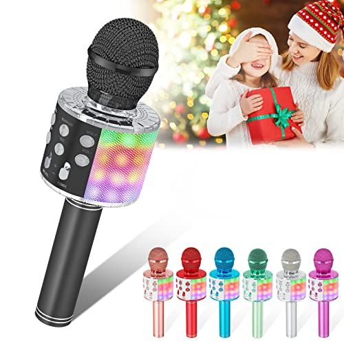  [아마존베스트]Verkstar Wireless Microphone, Bluetooth Karaoke Speaker Mic Toy for Kids Adults Birthday with LED Lights and Recording Magic Sing Portable Handheld Karaoke Machine