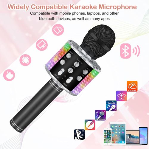  [아마존베스트]Verkstar Wireless Microphone, Bluetooth Karaoke Speaker Mic Toy for Kids Adults Birthday with LED Lights and Recording Magic Sing Portable Handheld Karaoke Machine