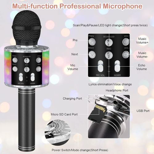  [아마존베스트]Verkstar Wireless Microphone, Bluetooth Karaoke Speaker Mic Toy for Kids Adults Birthday with LED Lights and Recording Magic Sing Portable Handheld Karaoke Machine