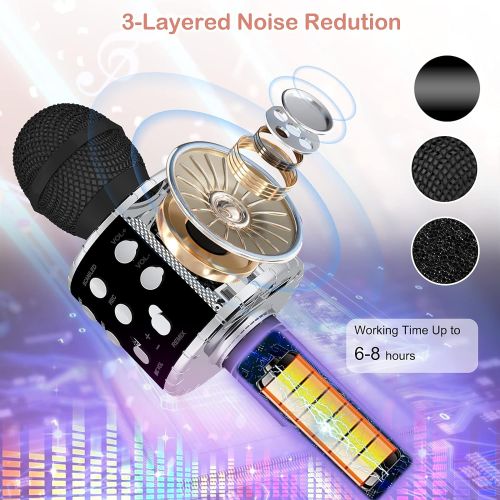  [아마존베스트]Verkstar Wireless Microphone, Bluetooth Karaoke Speaker Mic Toy for Kids Adults Birthday with LED Lights and Recording Magic Sing Portable Handheld Karaoke Machine