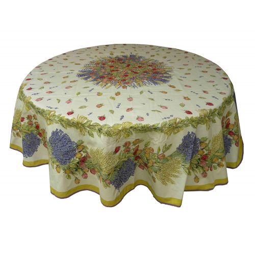  Natural Red Roses Tablecloth, 70-in Round by Vero France