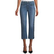 Veronica Beard Ines Straight-Leg Girlfriend-Style Jeans with Lace-Up Sides