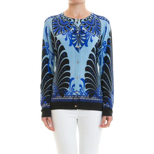  Versace Collection Blue baroque print silk cardigan