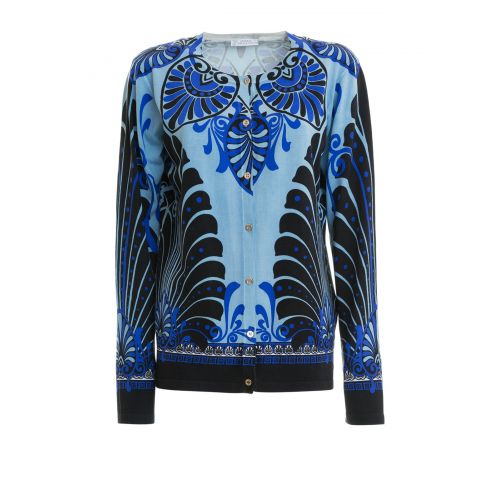  Versace Collection Blue baroque print silk cardigan