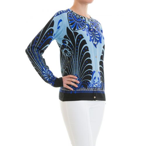  Versace Collection Blue baroque print silk cardigan