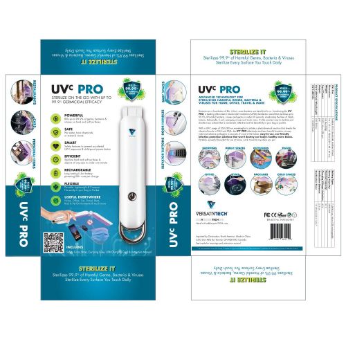  VersativTECH UV-C Sanitizing Wand Ultraviolet Sanitizer UV-C Light. Portable Folding Safety UVC Wand Disinfection Lamp to sterilize 99% Germs Bacteria Mold for Healthy Home Work Surfaces Everyw