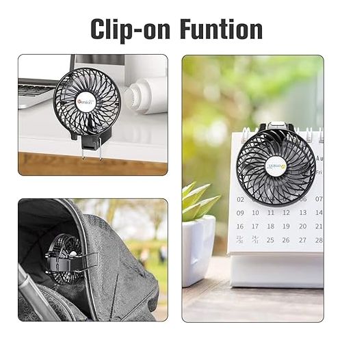  VersionTECH. Portable Handheld Fan, Travel & Camping Essentials Small Desk Fans, Mini Personal Accessories with USB Rechargeable Battery Operated Cooling Electric for Office Room Household Black