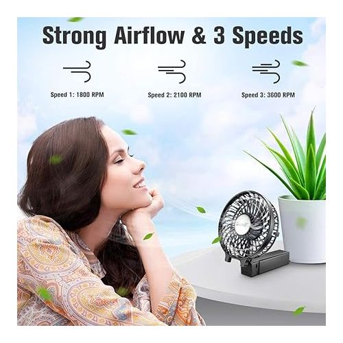  VersionTECH. Portable Handheld Fan, Travel & Camping Essentials Small Desk Fans, Mini Personal Accessories with USB Rechargeable Battery Operated Cooling Electric for Office Room Household Black