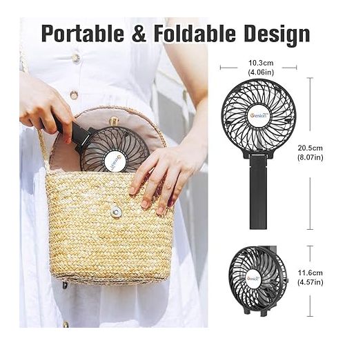  VersionTECH. Portable Handheld Fan, Travel & Camping Essentials Small Desk Fans, Mini Personal Accessories with USB Rechargeable Battery Operated Cooling Electric for Office Room Household Black