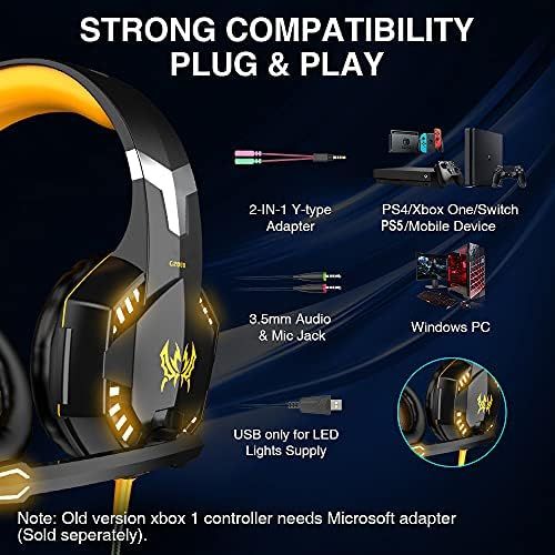  VersionTECH. G2000 Gaming Headset, Surround Stereo Gaming Headphones with Noise Cancelling Mic, LED Lights & Soft Memory Earmuffs for PS5/ PS4/ Xbox One/Nintendo Switch/PC Mac Comp
