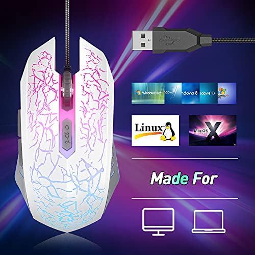  VersionTECH. Wired Gaming Mouse, Ergonomic USB Optical Mouse Mice with Chroma RGB Backlit, 1200 to 3600 DPI for Laptop PC Computer Games & Work ? White