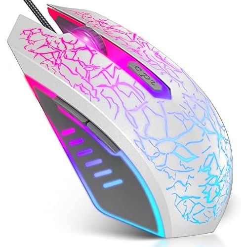  VersionTECH. Wired Gaming Mouse, Ergonomic USB Optical Mouse Mice with Chroma RGB Backlit, 1200 to 3600 DPI for Laptop PC Computer Games & Work ? White