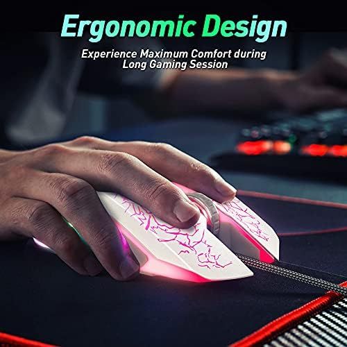  VersionTECH. Wired Gaming Mouse, Ergonomic USB Optical Mouse Mice with Chroma RGB Backlit, 1200 to 3600 DPI for Laptop PC Computer Games & Work ? White