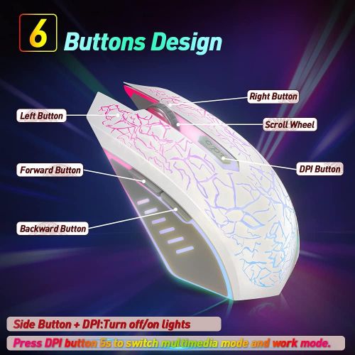  VersionTECH. Wired Gaming Mouse, Ergonomic USB Optical Mouse Mice with Chroma RGB Backlit, 1200 to 3600 DPI for Laptop PC Computer Games & Work ? White