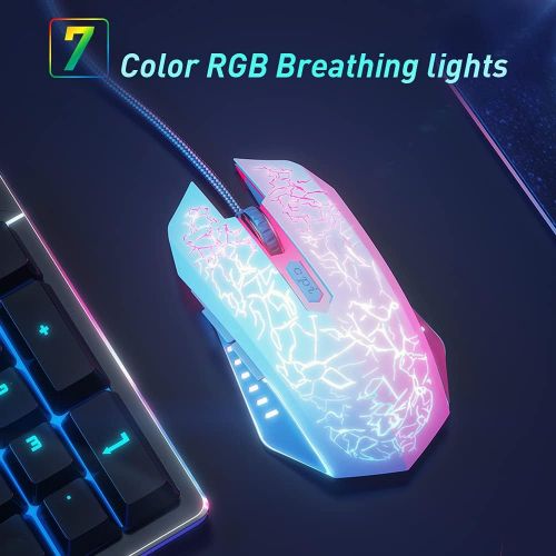  VersionTECH. Wired Gaming Mouse, Ergonomic USB Optical Mouse Mice with Chroma RGB Backlit, 1200 to 3600 DPI for Laptop PC Computer Games & Work ? White