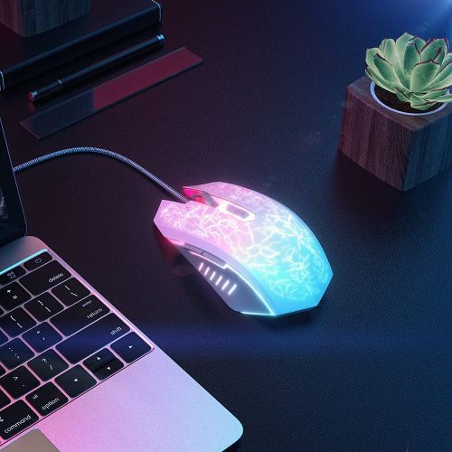  VersionTECH. Wired Gaming Mouse, Ergonomic USB Optical Mouse Mice with Chroma RGB Backlit, 1200 to 3600 DPI for Laptop PC Computer Games & Work ? White
