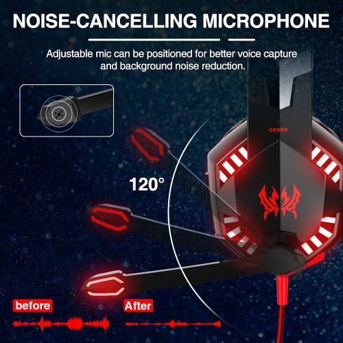  VersionTECH. G2000 Gaming Headset, Surround Stereo Gaming Headphones with Noise Cancelling Mic, LED Lights & Soft Memory Earmuffs for PS5/ PS4/ Xbox One/Nintendo Switch/PC Mac Comp