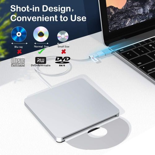  [아마존베스트]VersionTECH. USB C Type-c Ultra Slim External DVD Drive/Burner/Optical Drive CD RW DVD RW Superdrive Disc Duplicator Compatible with Mac MacBook Pro Air iMac and Laptop