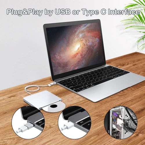  [아마존베스트]VersionTECH. USB C Type-c Ultra Slim External DVD Drive/Burner/Optical Drive CD RW DVD RW Superdrive Disc Duplicator Compatible with Mac MacBook Pro Air iMac and Laptop