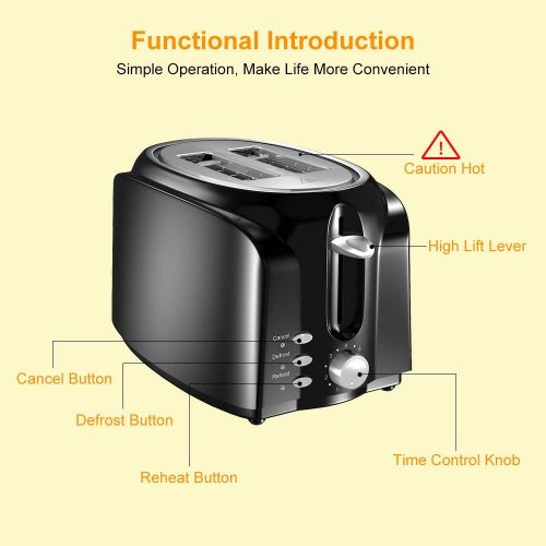  Toaster, VersionTECH. 2 Slice Toaster, Double Extra Wide Slot Small Mini Toaster with ReheatDefrostCancel Function for Small & Large Bread Slice, Auto Shut-off, 7 Shade Setting,