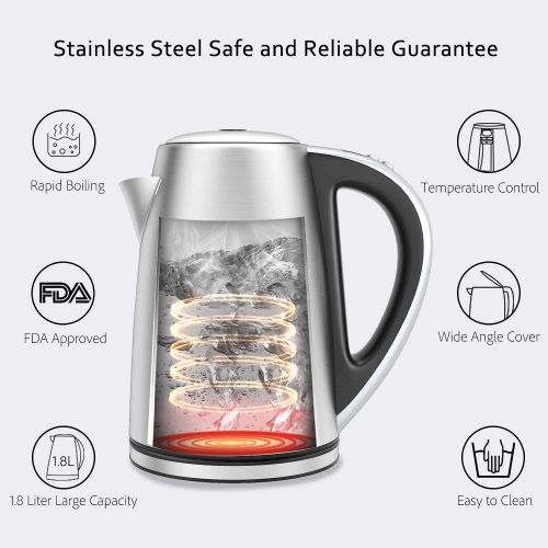  Electric Kettle, VersionTECH. Stainless Steel Kettle, Adjustable Temperature Control 1.8L Cordless Water Tea Boiler Heater with Keep Warm, Auto Shut-Off and Boil-Dry Protection Fun