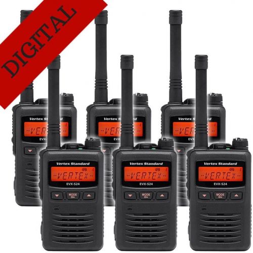  Vertex Standard 6 Pack of Motorola EVX-S24 UHF Digital Water SubmersibleDustproof Two Way Radios PREPROGRAMMED