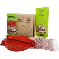 [아마존베스트]Tortilla Press Kit by Verve CULTURE | Red Cast Iron Press + Servilletta | 6.5 in Tortilla Maker