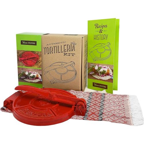  [아마존베스트]Tortilla Press Kit by Verve CULTURE | Red Cast Iron Press + Servilletta | 6.5 in Tortilla Maker