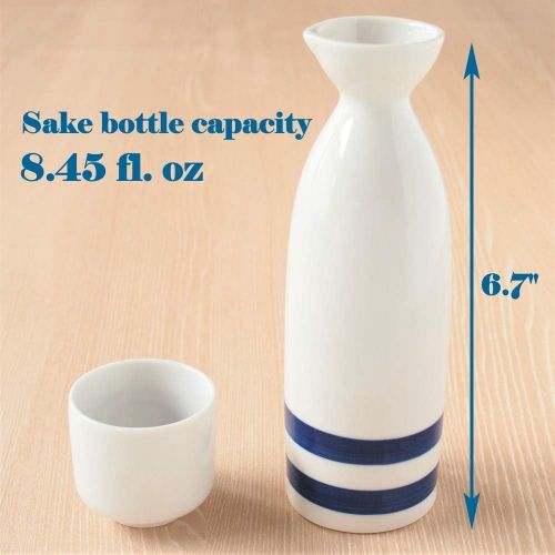  [아마존베스트]Verve Joy Japanese Minoyaki Janome Sake set, 8 oz sake bottle and 2 sake cup, Sake Tokkuri with Ochoko, for Kikizake Traditional Mino-Yaki ware