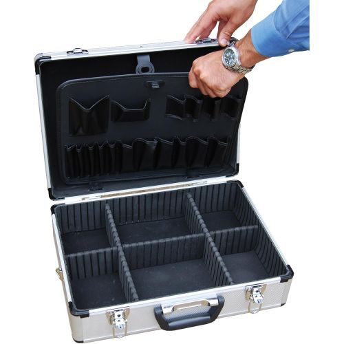 Vestil CASE-1814 Rugged Textured Carrying Case with Rounded Corners. 18 Length, 14 Width, 6 Height, Silver