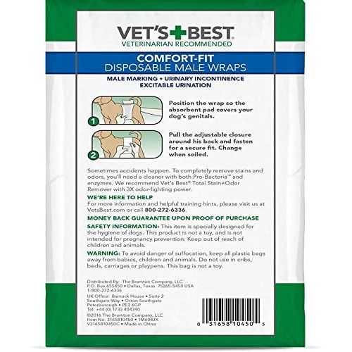  Vet's Best Vets Best Male Wraps for Dogs, Comfort-Fit Disposable, Small, 12 Count, 8 Pack