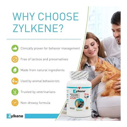  Vetoquinol Zylkene Calming Support Supplement for Small Dogs and Cats, Helps Promote Relaxation and Reduce External Stress Factors, Daily Behavioral Support and Anxiety Relief for Dogs and Cats, 75mg