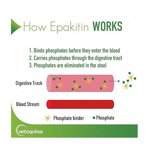  Vetoquinol Epakitin Chitosin-Based Phosphate Binder for Cats & Dogs - Renal Support Supplement Powder - 300g