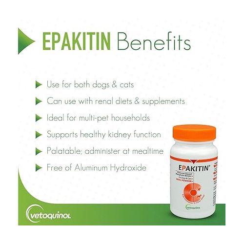  Vetoquinol Epakitin Chitosin-Based Phosphate Binder for Cats & Dogs - Renal Support Supplement Powder - 300g