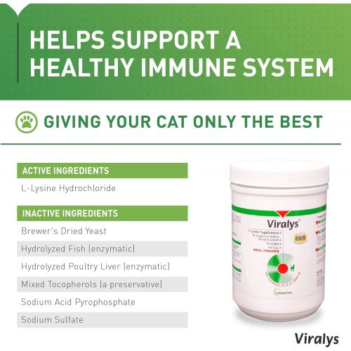  Vetoquinol Viralys L-Lysine Supplement for Cats - Cats & Kittens of All Ages - Immune Health - Sneezing, Runny Nose, Squinting, Watery Eyes - Flavored Lysine Powder