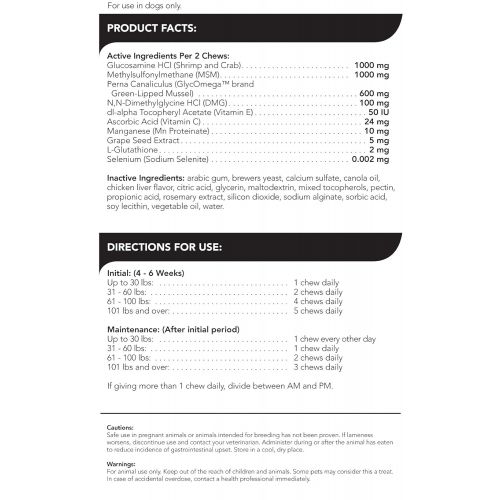  VetriScience Laboratories - Glycoflex 3 Hip & Joint Support for Dogs, with Glucosamine, DMG, MSM & Green Lipped Mussel. 120 Bite Sized Chews