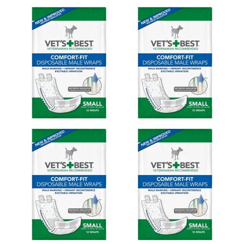  Vets Best Veterinarians Best Comfort-fit 12 Count Disposable Male Wrap, Small (Overall Count of 48)