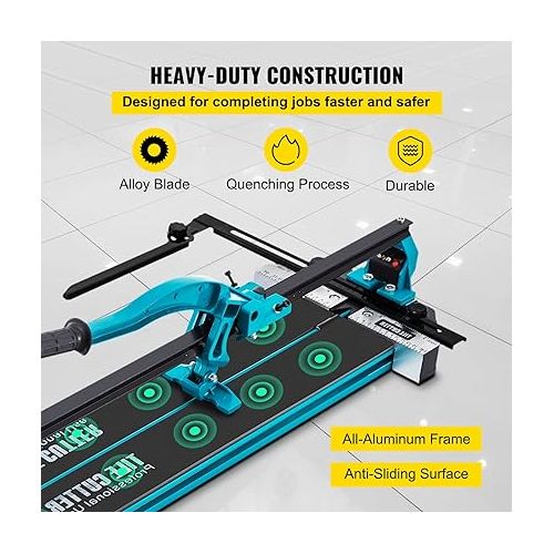  Mophorn 48 Inch Tile Cutter Single Rail Double Brackets Manual Tile Cutter 3/5 in Cap w/Precise Laser Manual Tile Cutter Tools for Precision Cutting (48 Inch)