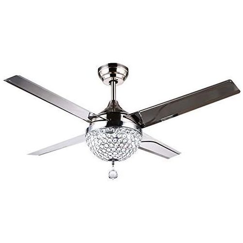  Vhouse-us Vhouse 44 inch Crystal Ceiling Fan Light with Remote Control 4 Stainless Steel Blades 3-Color dimming Light Modern Chandeliers Pendant Lighting