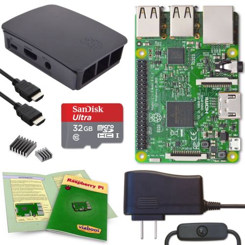  Viaboot Raspberry Pi 3 Complete Kit  32GB Official Micro SD Card, Official BlackGray Case Edition