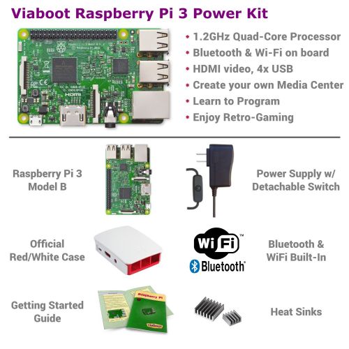  Viaboot Raspberry Pi 3 Power Kit  UL Listed 2.5A Power Supply, Official RedWhite Case Edition