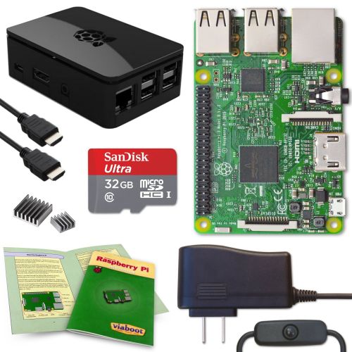  Viaboot Raspberry Pi 3 Complete Kit  Official Micro SD Card, Premium Black Case Edition