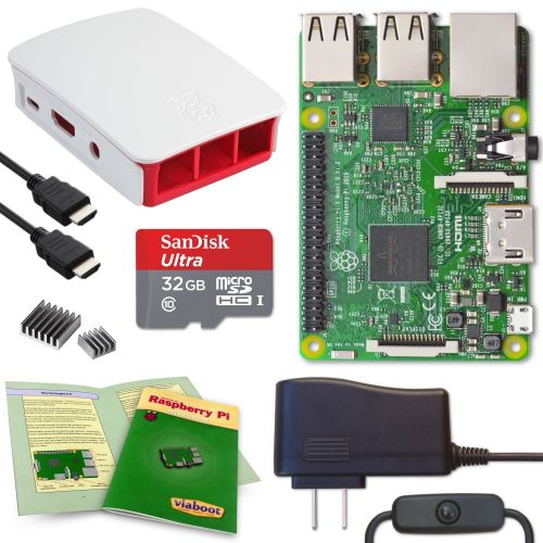  Viaboot Raspberry Pi 3 Complete Kit  32GB Official Micro SD Card, Official RedWhite Case Edition